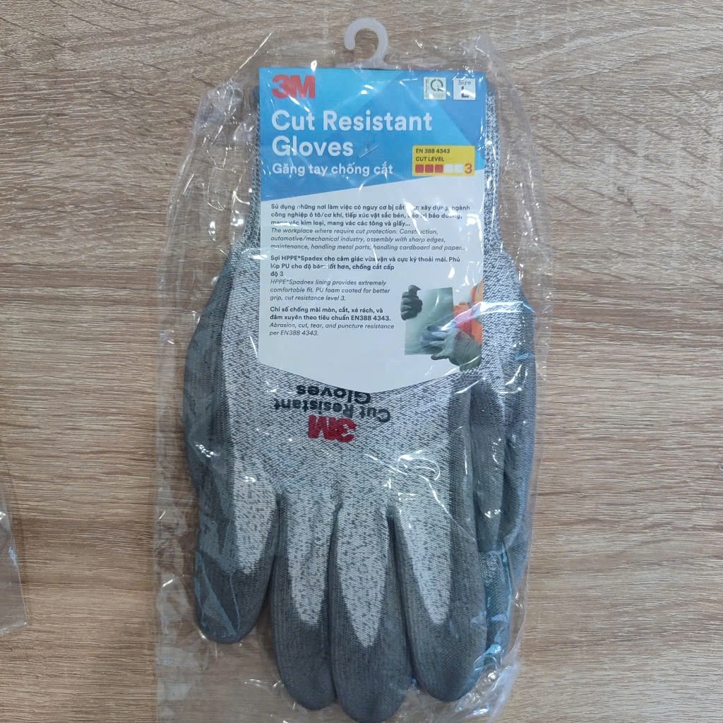 [HCM]Găng Tay Chống Cắt Cấp Độ 3 3M (Size L) - Xám