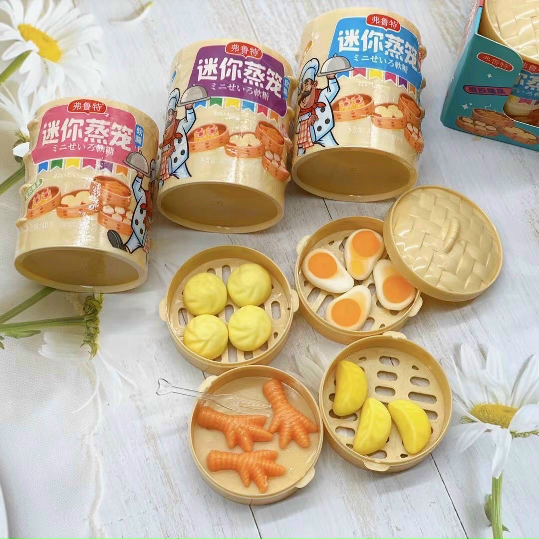[ Trẻ em sáng tạo ] Combo 3 hộp Kẹo Bánh bao hấp 4 tầng / kẹo mềm trẻ em / kẹo dẻo hình xửng hộp 4 tầng / kẹo dẻo đồ chơi hộp 40g