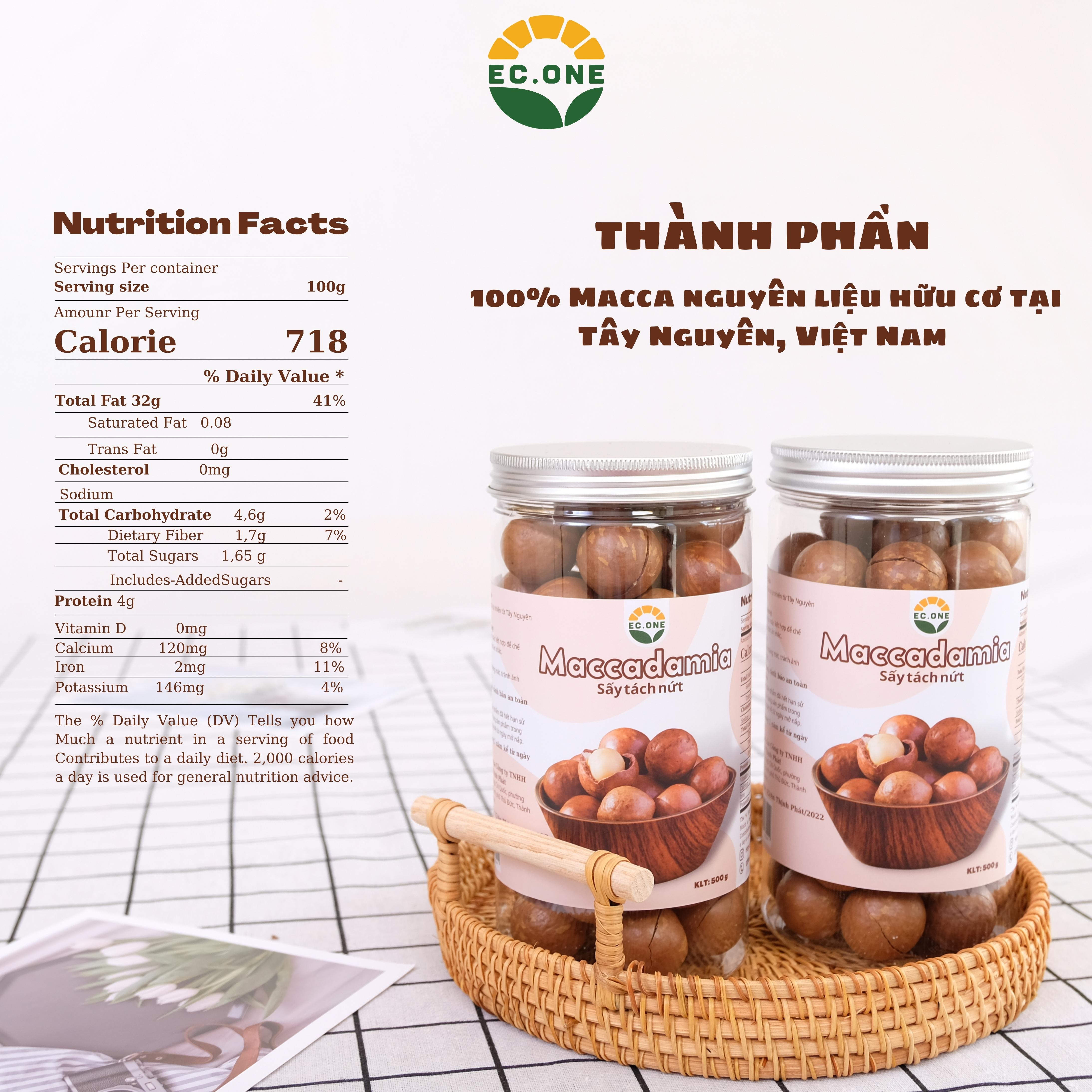Hạt Macca sấy tách nứt nguyên vị By Ec-One (hũ pet 500g)