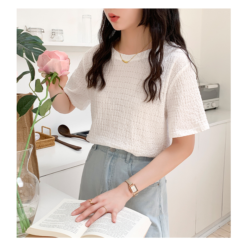 Áo xốp nhăn cổ tròn cộc tay baby tee Áo thun cộc tay nữ form vừa nội y xanh - babdydoll dáng dài