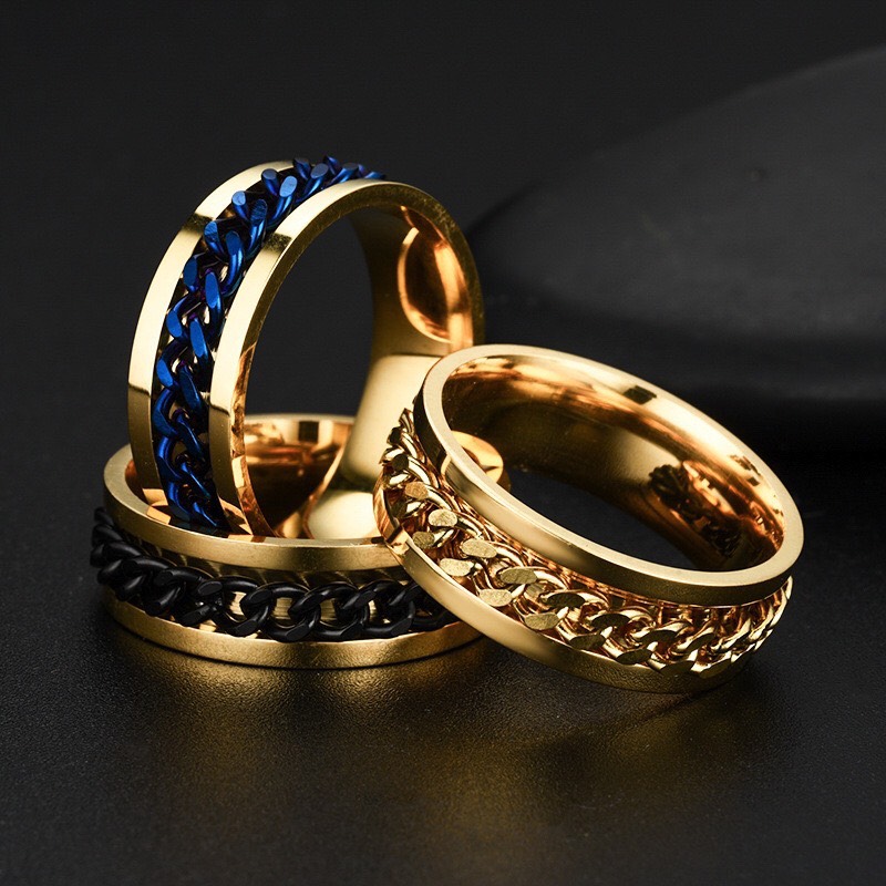 Nhẫn thời trang nam nữ Titan dây xích xoay cực đẹp 5gf113