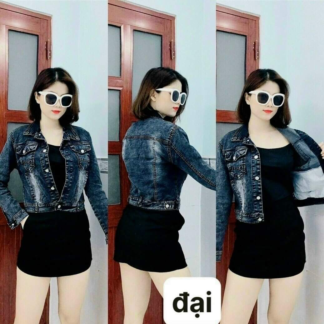 Áo khoác jean nữ body- đen bạc- size M L