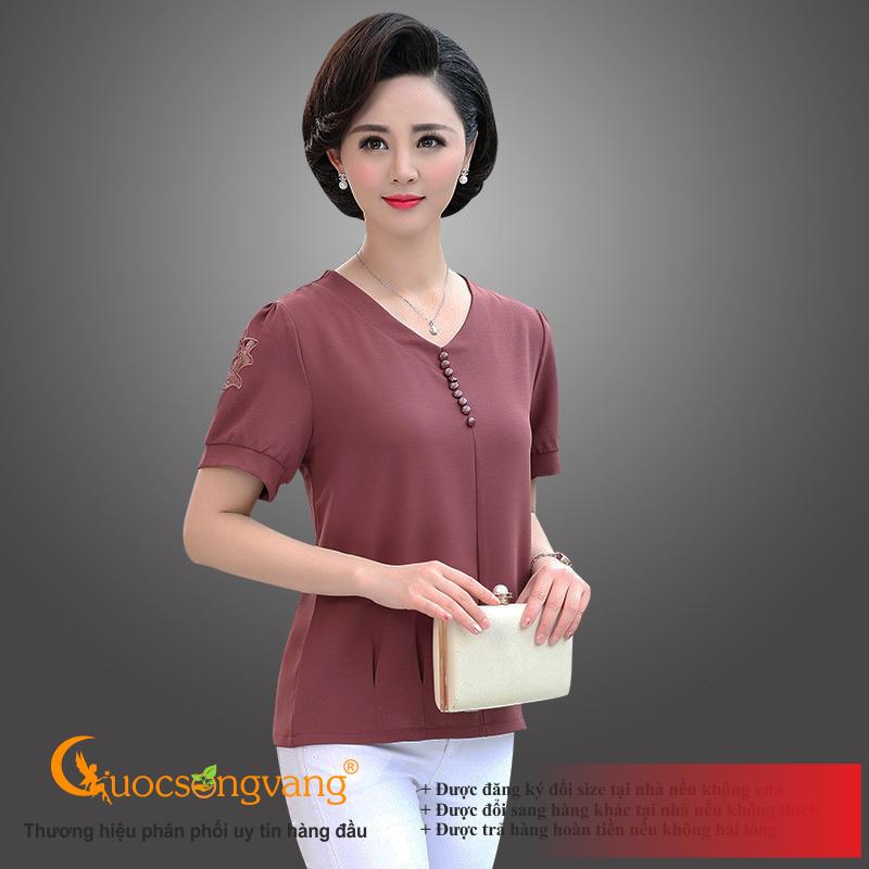 Áo kiểu trung niên nâu áo nữ big size cổ tim Queenbe GLA259