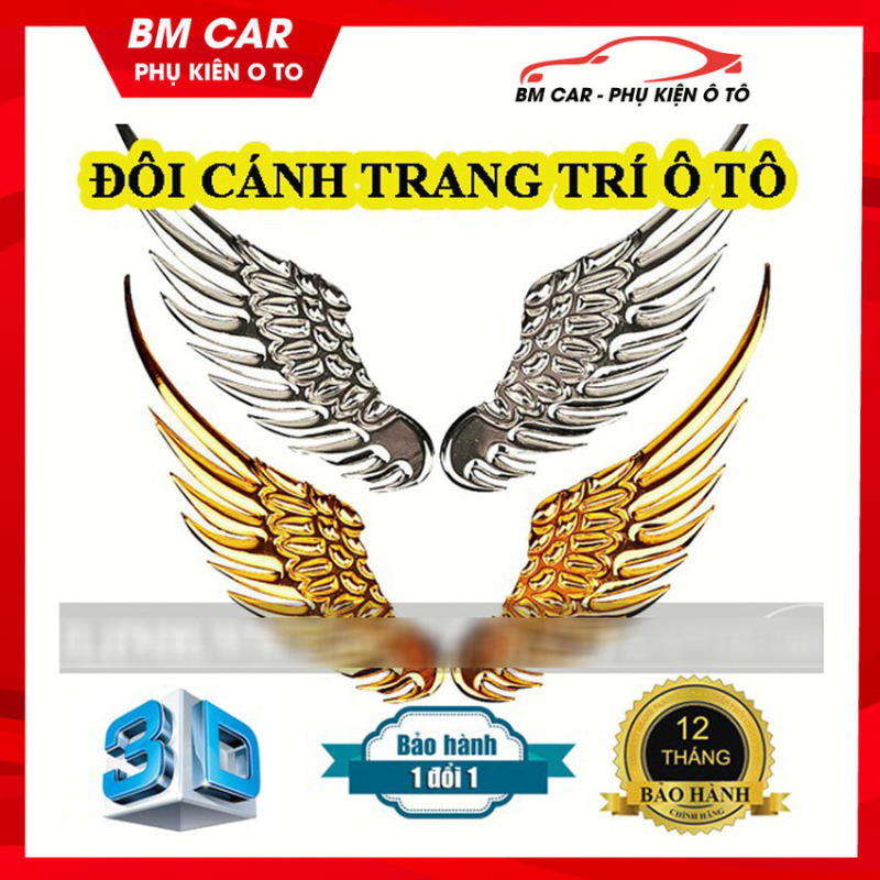 Đôi cánh thiên thần 3D dán trang trí Logo ô tô, xe hơi ĐẲNG CẤP, THỜI THƯỢNG