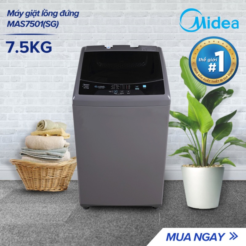 Bảng giá Máy giặt lồng đứng Midea MAS7501(SG) / MAS7502(WB) 7.5kg (Trắng/Xám Bạc) - Thiết kế đơn giản sang trọng - Điều khiển một chạm cảm ứng - Hàng Chính Hãng Bảo Hành 2 Năm Điện máy Pico