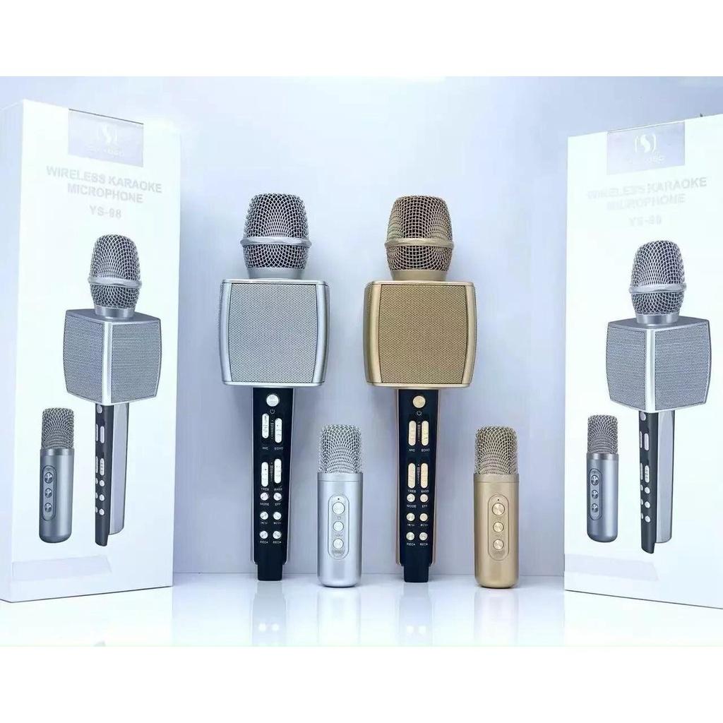 Micro karaoke bluetooth không dây song ca kèm thêm mic nhỏ chuyển giọng âm thanh hay sạc pin YS 98