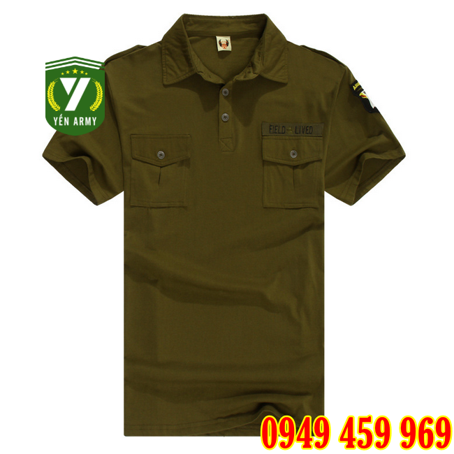 Áo Thun Lính Nam Có Cổ Màu Xanh Rêu - Mã AT320