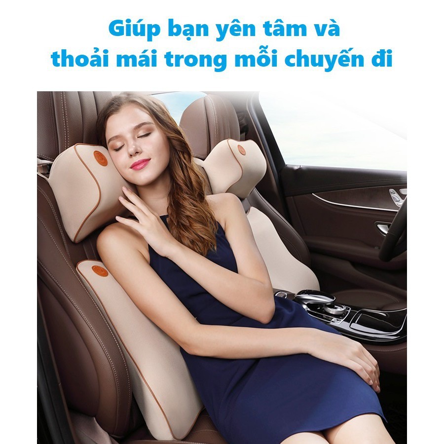 Gối tựa đầu và tựa lưng lót ghế ô tô cao su non cao cấp, thiết kế ôm sát chống đau mỏi lưng,cổ, vai tạo cảm giác thoải mái