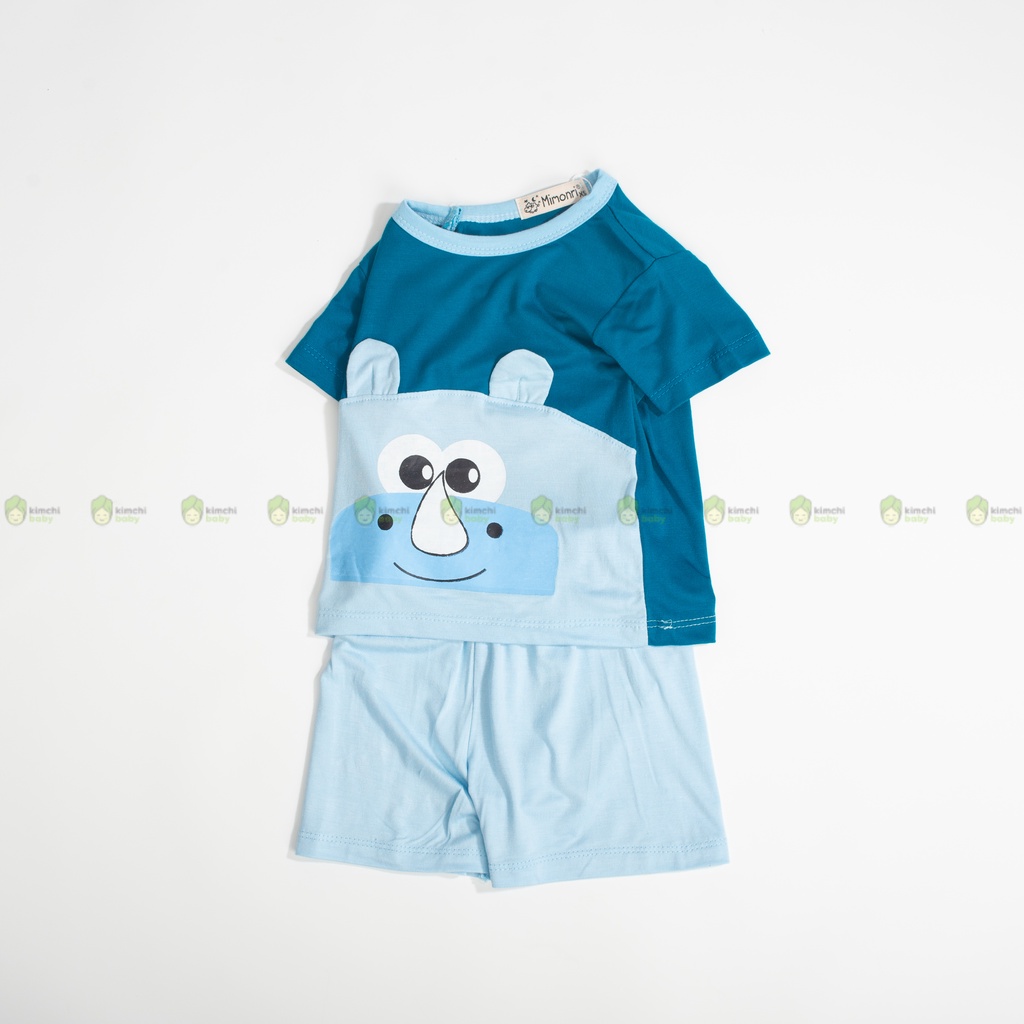 Đồ Bộ Bé Gái, Bé Trai MIMONRI Vải Thun Lạnh Hoạ Tiết Tai Thú Hà Mã, Bộ Cộc Tay Mặc Nhà Cho Bé KW2204