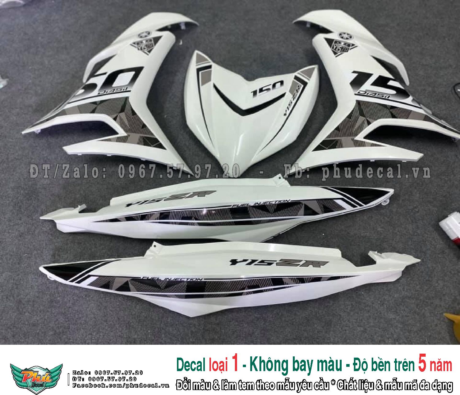 Tem rời exciter 150 y15zr trắng đen in trong