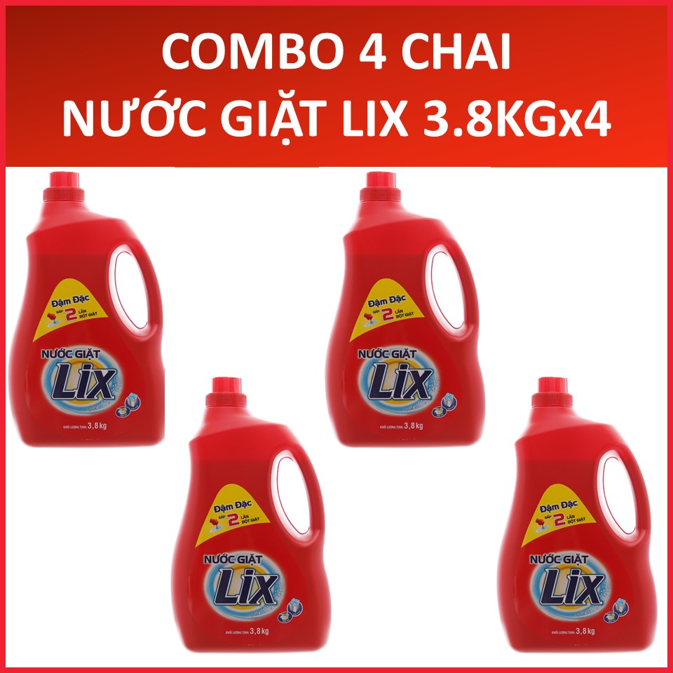 Combo 4 Nước Giặt Lix Đậm Đặc (Đỏ) Can 3.6L
