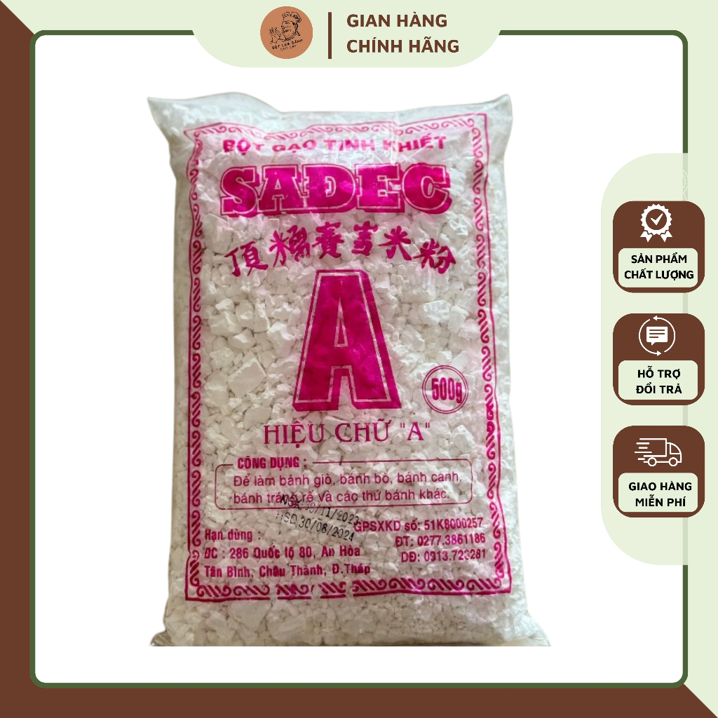 Bột gạo tẻ chữ A SADEC loại 500 gram, bột làm bánh cao cấp chuyên làm bánh bò, bánh cuốn
