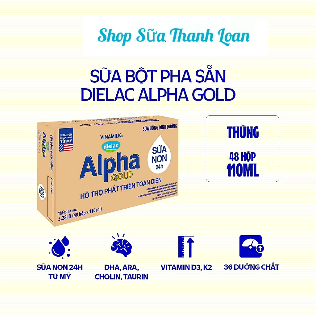 (HSD T3-2025) (Có Thẻ Tích Điểm) THÙNG 48 HỘP SỮA BỘT PHA SẴN DIELAC ALPHA GOLD IQ 110ML.