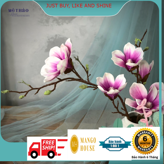 Cành hoa mộc lan giả hoa lụa cao cấp trang trí nhà cửa cắm bình và lọ hoa decor sang trọng
