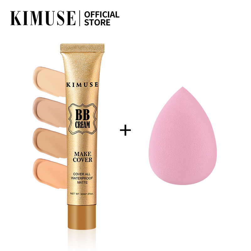 KIMUSE Face Makeup Base Full Coverage Matte BB Cream Concealer + Makeup Sponge Beauty Tool