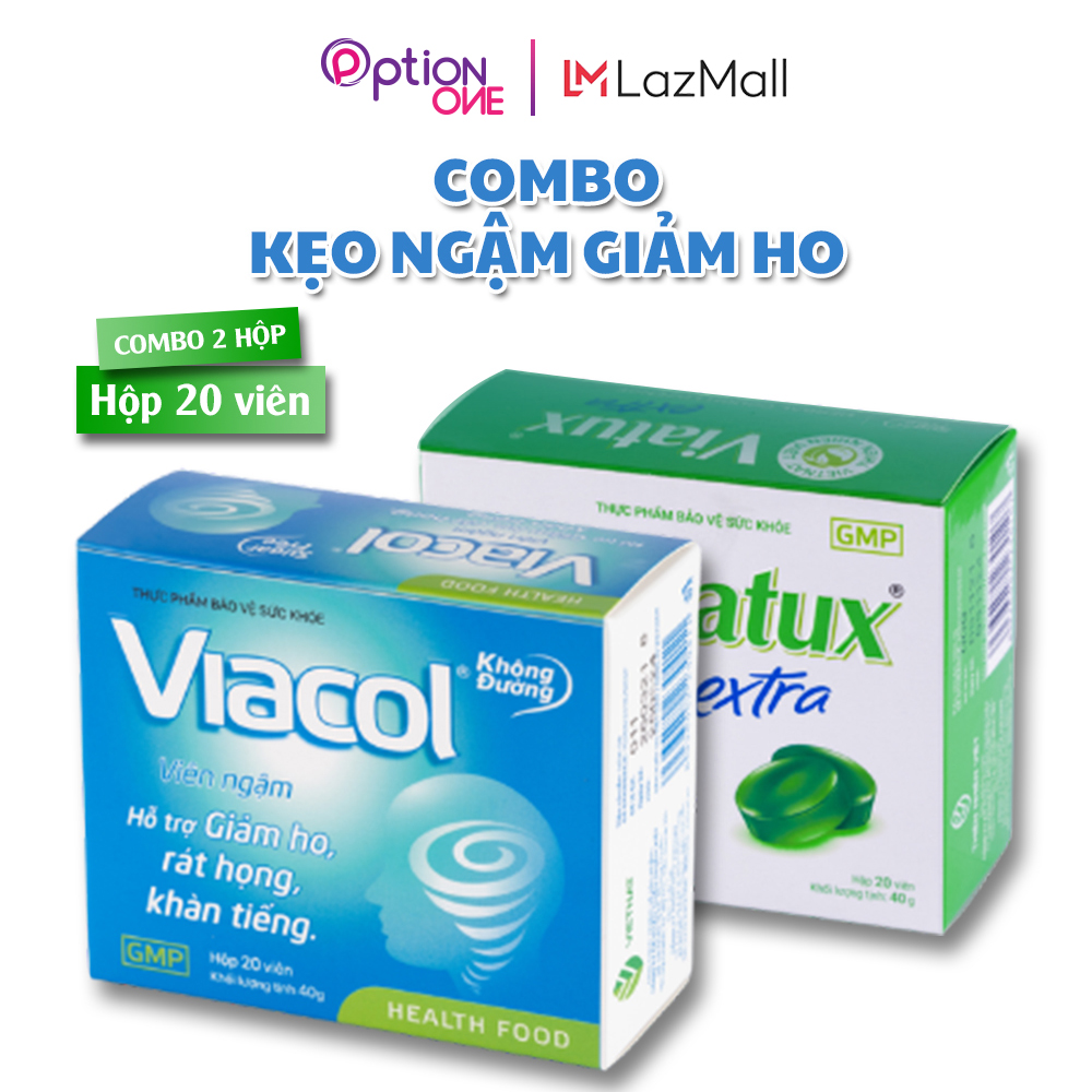 Combo 2 Hộp Kẹo Ngậm Không Đường Viacol Vietnat - Viatux Extra Vietnat Giảm Ho Đau Rát Họng 20 Viên