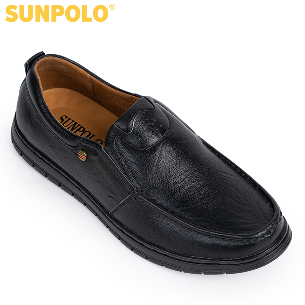 Giày mọi nam da bò SUNPOLO CS5074 Đen