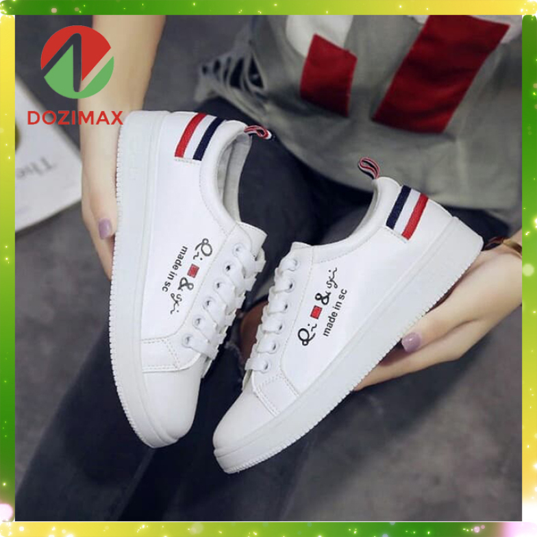 Giày sneaker nữ Hàn Quốc trắng Dozimax 3S0CD chất liệu da PU đế cao su phong cách thời trang khó bám bẩn giá rẻ