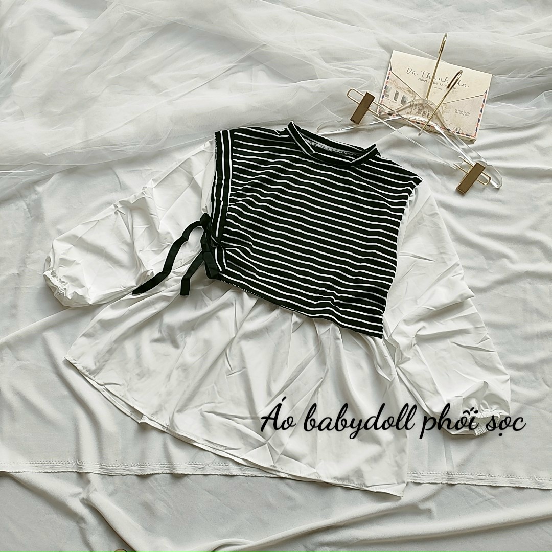 Áo babydoll phối sọc