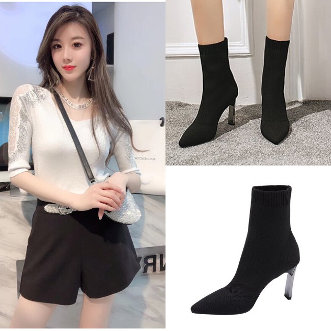 [HCM]Giày Boot Len Cổ Ngắn Đế Nhỏ Màu Đen Gbl-01B5