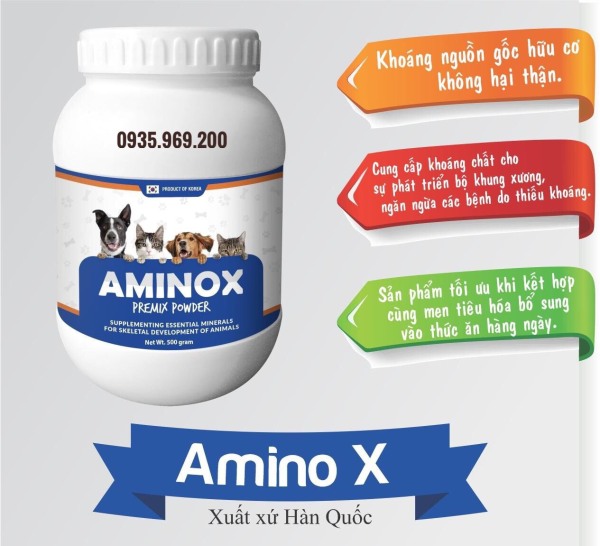 Khoáng chất AMINOX ăn bổ sung giúp phát triển bộ khung xương vật nuôi chó mèo # khoáng ăn chó mèo 500gram