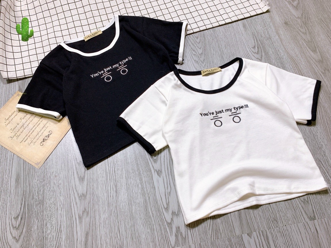 Áo croptop borip thêu chữ hàn ảnh thật