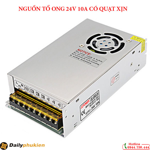 Nguồn tổ ong 24V 10A có quạt loại tốt