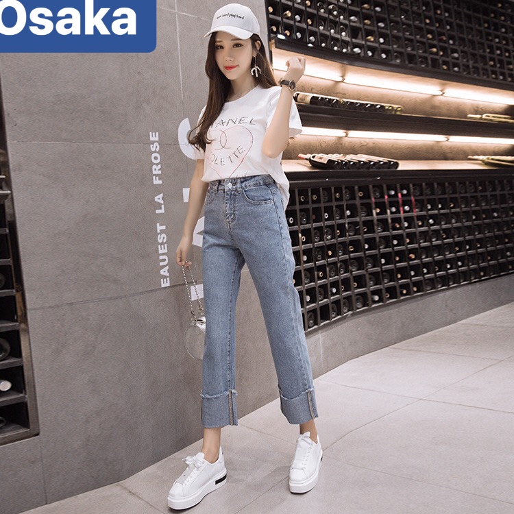 QUẦN JEAN BAGGY NỮ CHẤT BÒ XANH TRƠN GẤP LAI LƯNG CAO NÂNG MÔNG SHINICHI OK-23 OSAKA FASHION