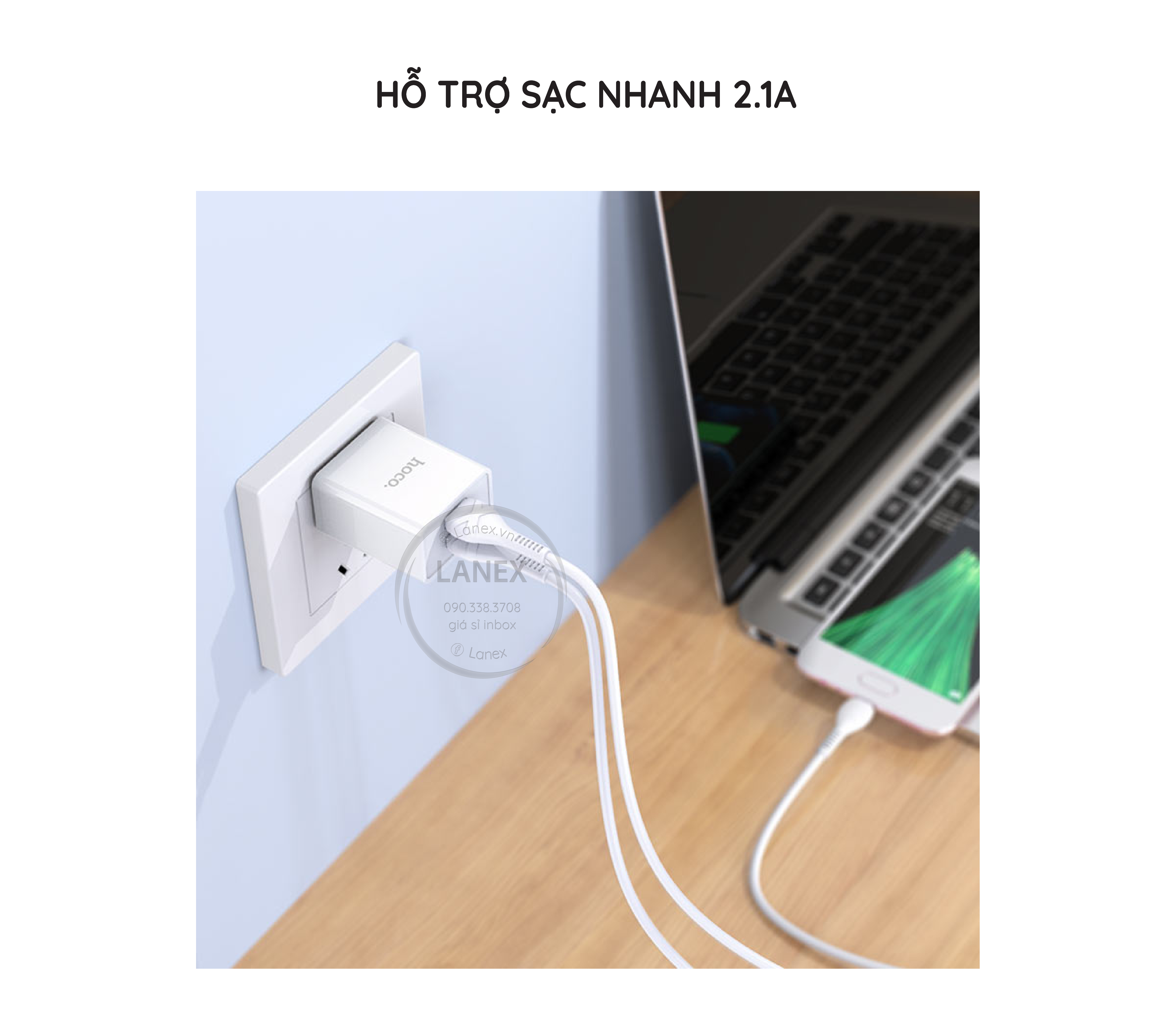 Bộ Sạc Nhanh Hoco C89 2 Cổng Usb Micro 2.1a Dài 1.0m