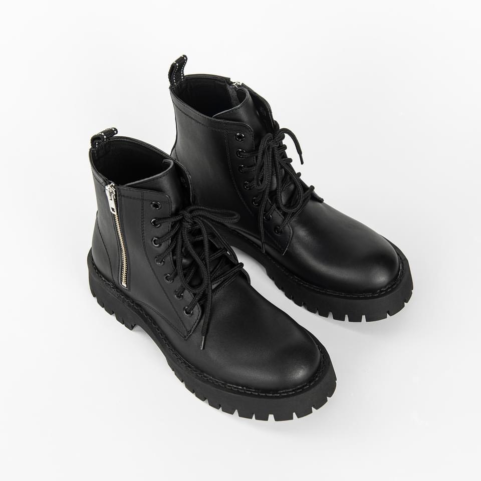 Giày combats boots khóa kéo da bò đế chunky cao 5cm