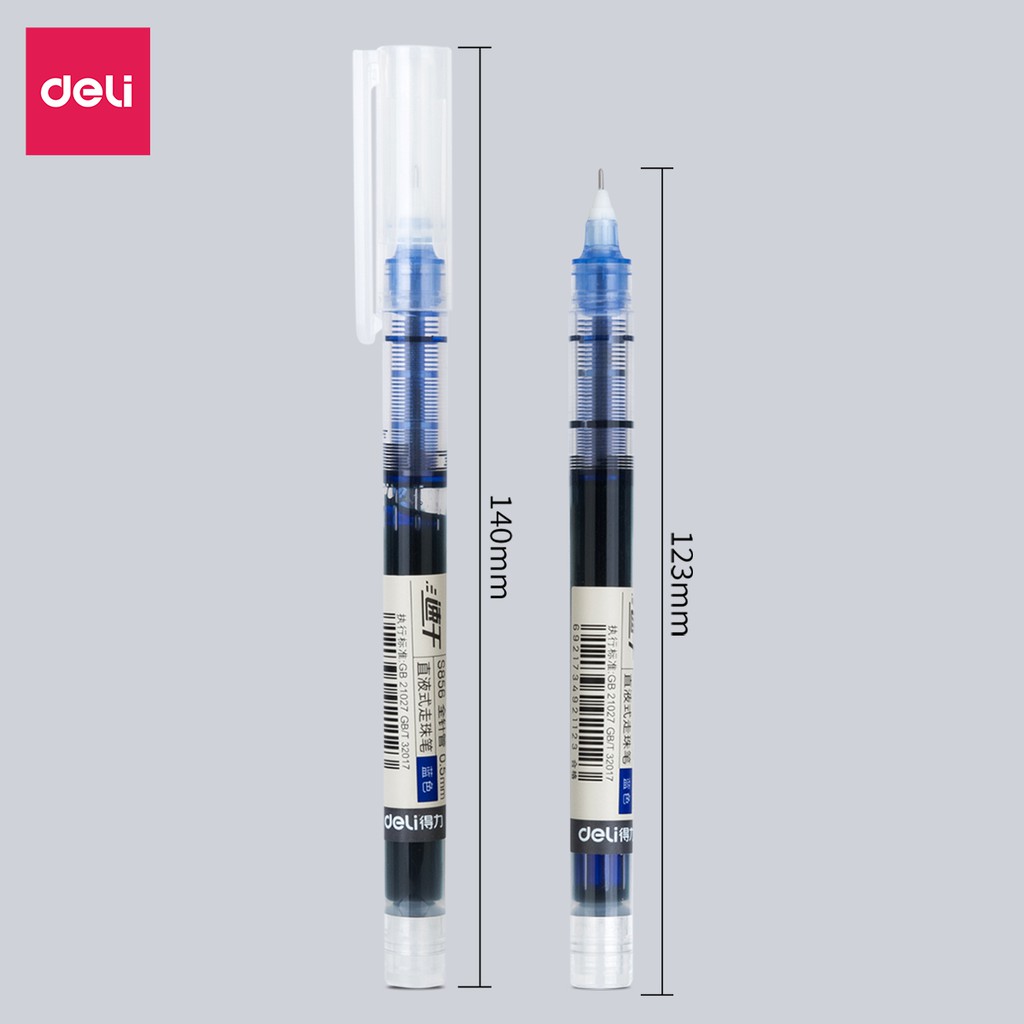 Combo 10 Bút bi nước mực gel xanh đỏ đen Deli, bút gel mực nước nhanh khô ngòi 0.5mm viết calligraphy, bút viết thư pháp viết chữ đẹp cho học sinh, bút viết văn phòng - S856