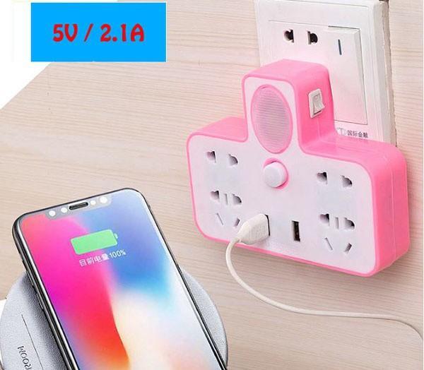chia ổ điện kiêm đèn ngủ có 2 usb sạc đt