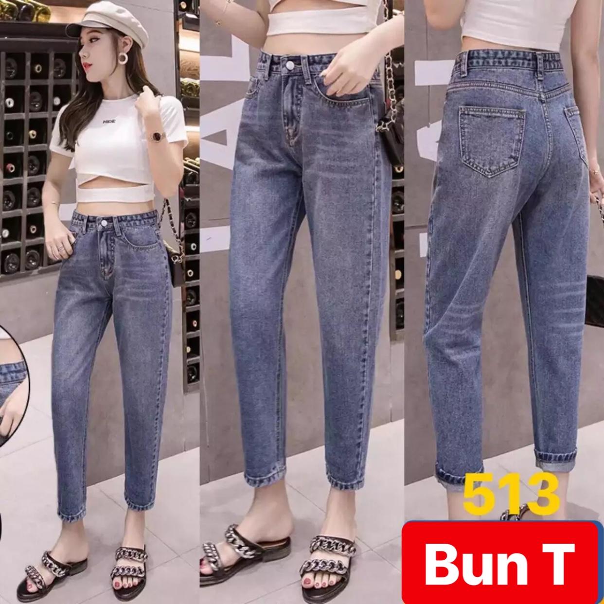QUẦN BAGGY JEAN NỮ CHẤT BÒ XANH TRƠN HÀN QUỐC LƯNG CAO NÂNG MÔNG T&T-024 - TRANG BUN FASHION