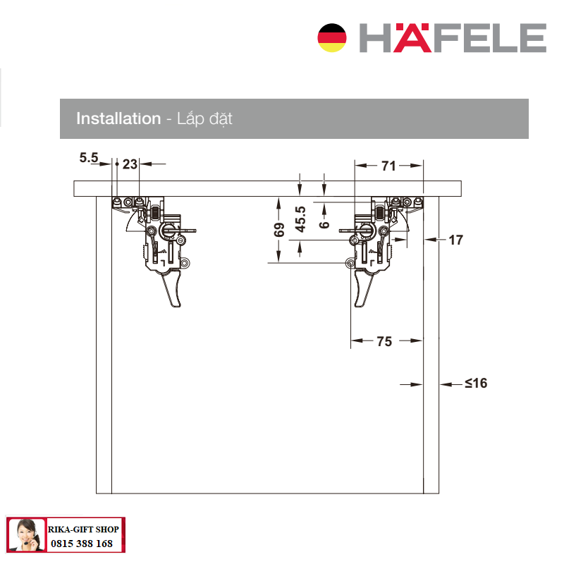 RAY ÂM HAFELE EPC EVO mở toàn phần, nhấn mở