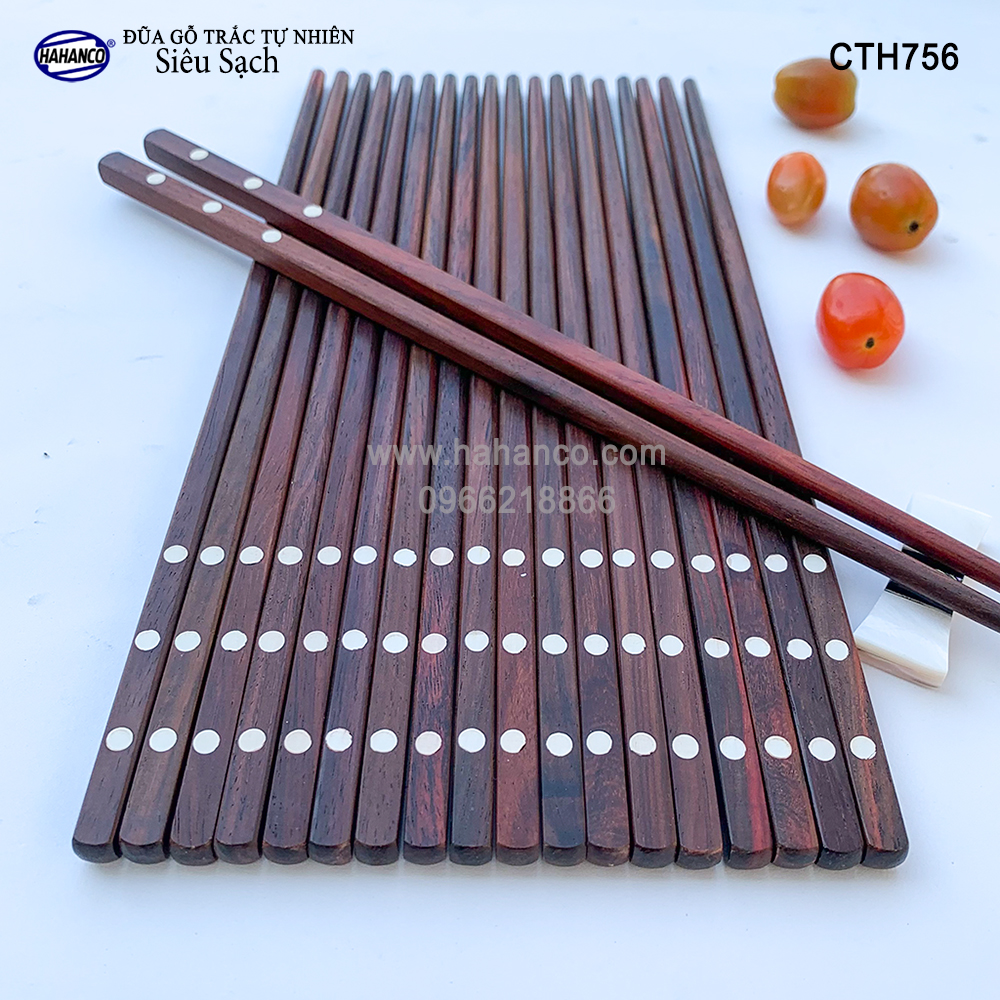 Đũa gỗ Trắc siêu sạch - CTH756 - Gỗ trắc khảm 3 chấm (10 Đôi/hộp) - HAHANCO