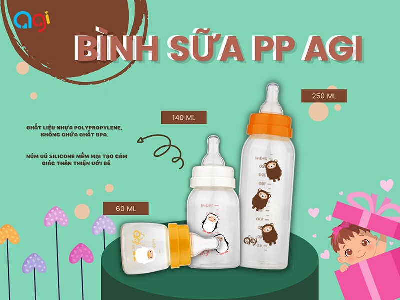 Bình sữa Agi Premium (dung tích 60ml,140ml,250ml)