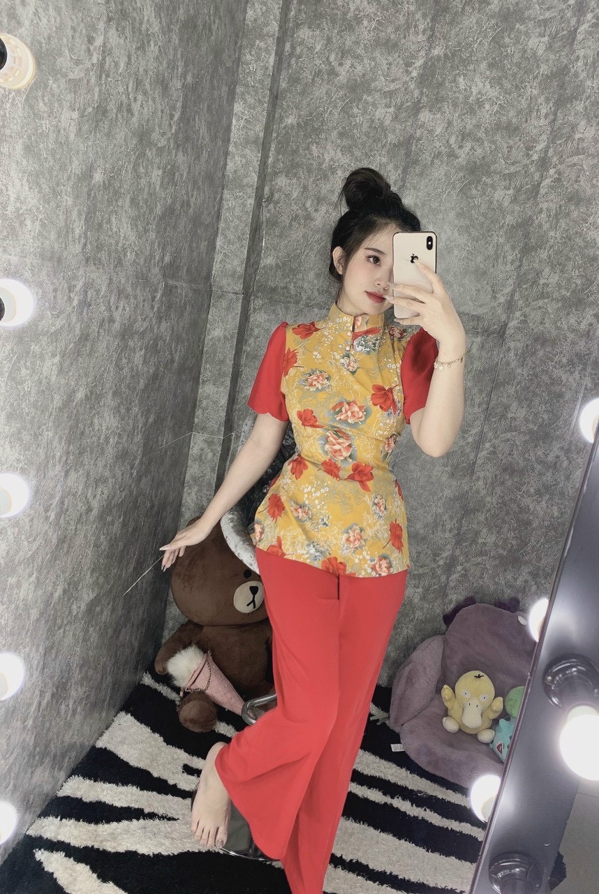 Đồ lam đi chùa # lụa hoa tay phồng# quần áo nữ