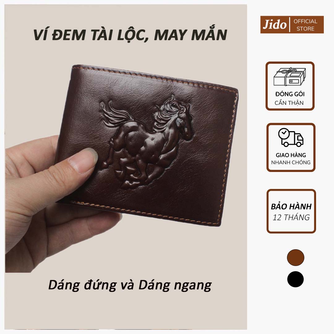 HOÀN TIỀN 15% - [ Da Thật ] Ví Da Nam Cầm Tay KT10 Hình Ngựa May Mắn Phong Thủy Dáng Đứng Dáng Ngang Cực Chất Bóp Nam Mini Da Bò Cao Cấp Thời Trang Hàn Quốc Hot Trend Bảo Hành 12 Tháng - Jido Store