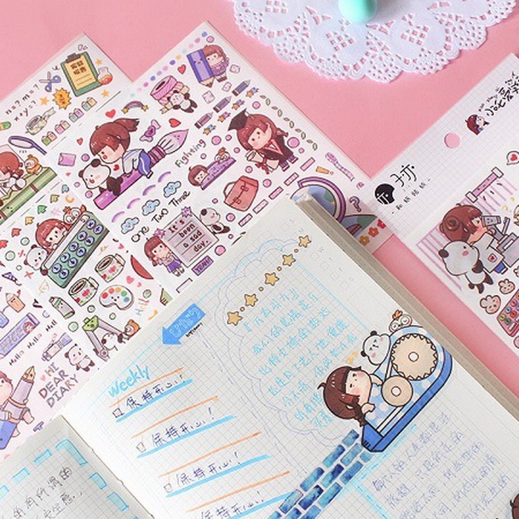 [ATKSHOP] Sticker Cô Gái decor trang trí bàn học, sổ nhật kí ( Set 4 tấm)