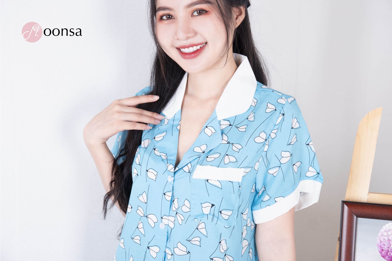 Bộ đồ ngủ Pijama Lụa Bạch Hoa Thanh [Moonsa]