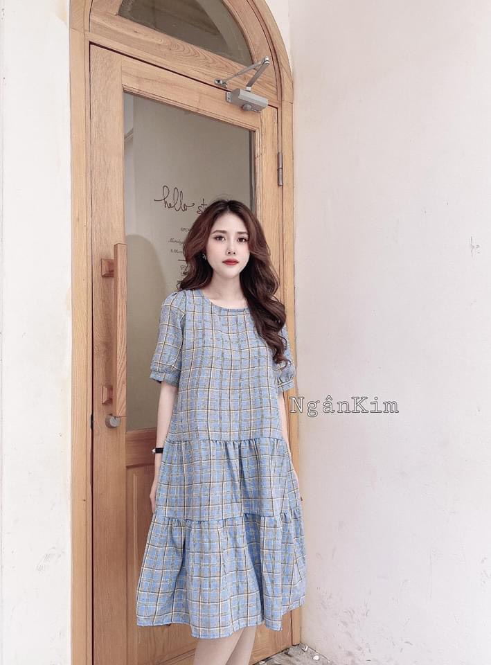 Đầm bầu thời trang thiết kế dự tiệc giá rẻ đẹp – váy bầu suông đuôi cá sang chảnh kẻ sọc