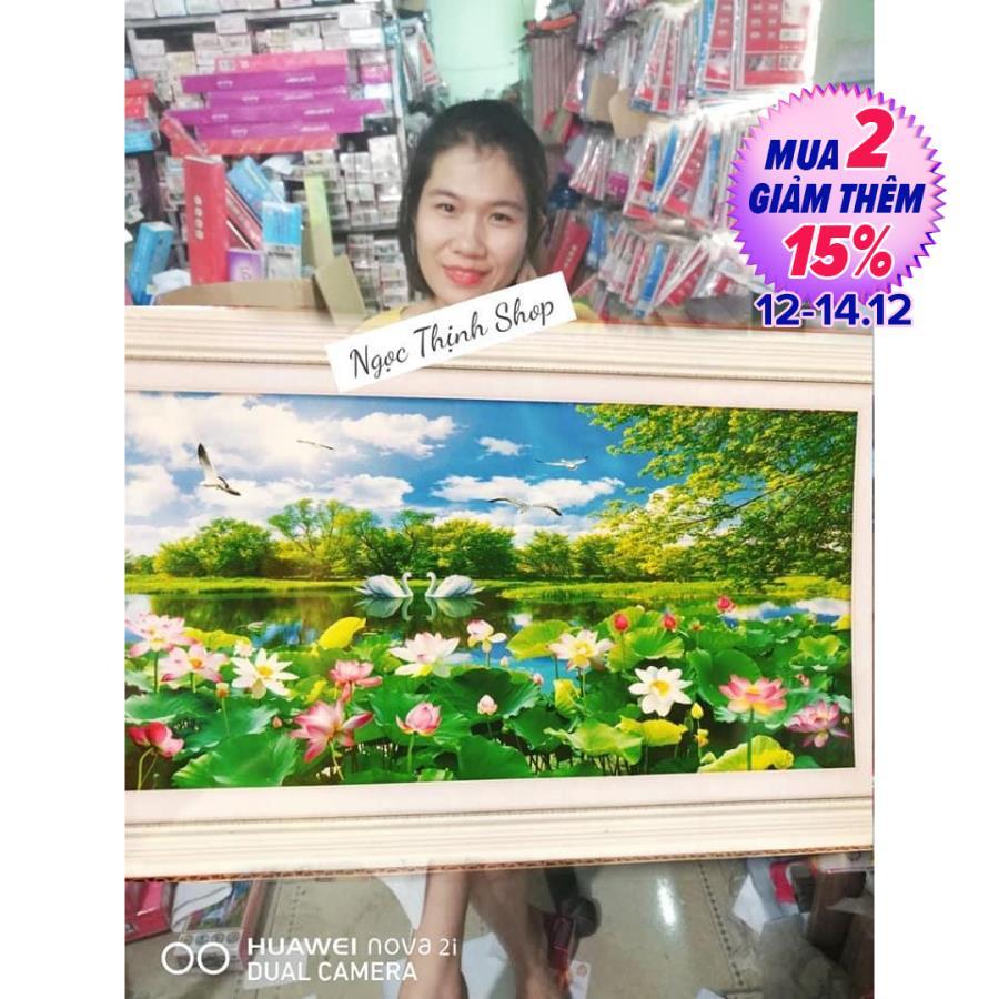 Tranh đính đá Phong Cảnh Đầm Sen DF2887 kích thước 120cm x 63cm