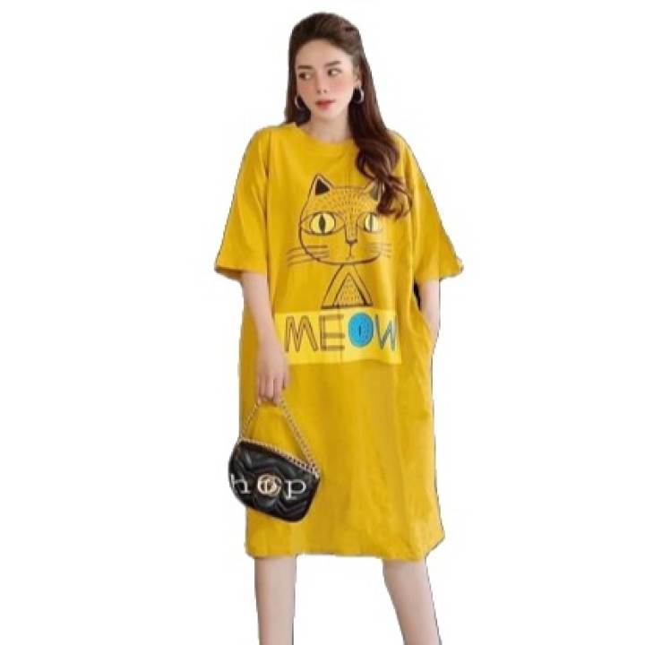 Đầm suông nữ – đầm suông tay lỡ Meov vải cotton dày đẹp mát form rộng – No Brand >>> top1shop >>> lazada.vn 🛒🛍🛒
