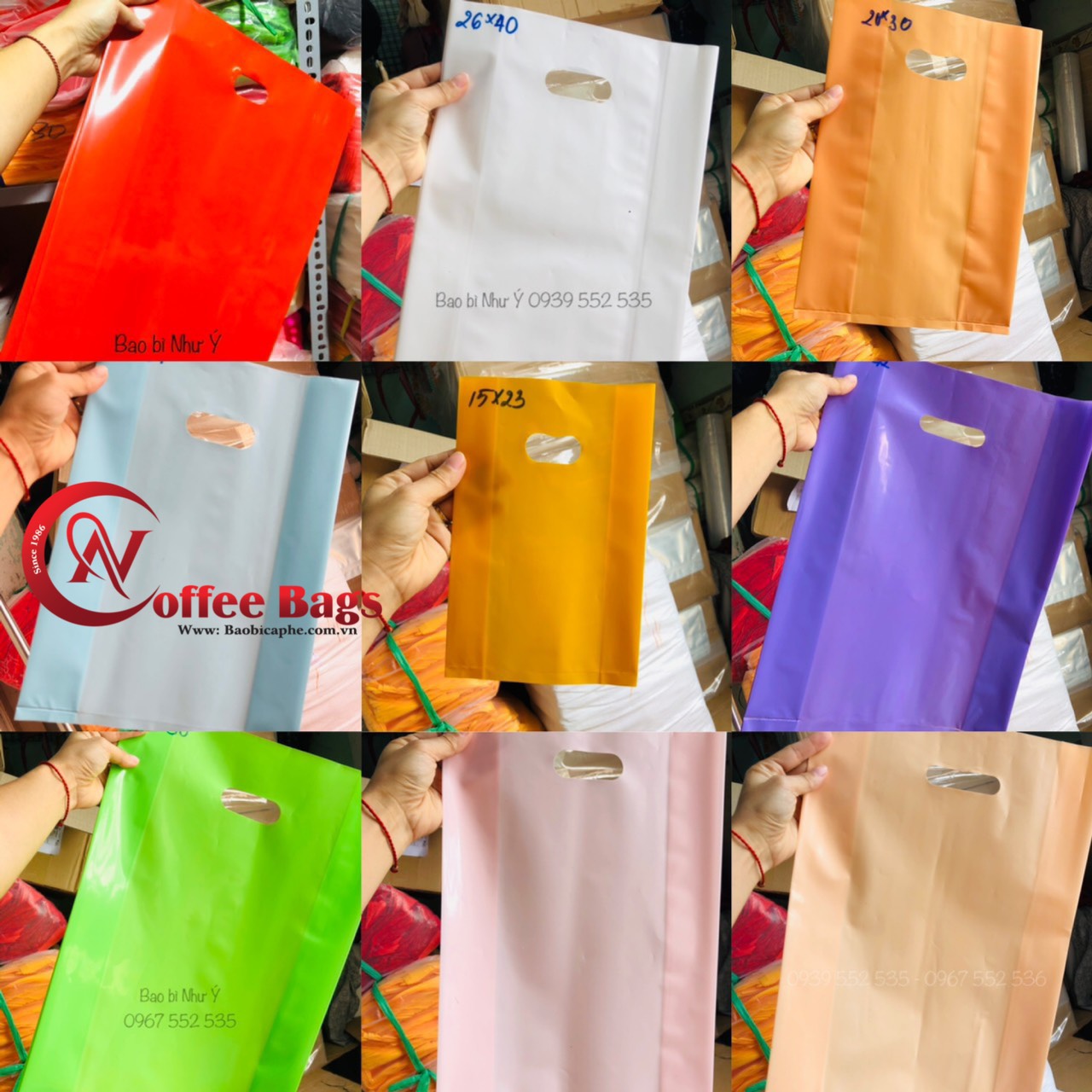 (Link 1kg/size)Túi nilon PE màu bóng dẽo dai - Cam đào/hồng phấn/tím paste/xanh ngọc/đen/đỏ/trắng/xanh lá/vàng...