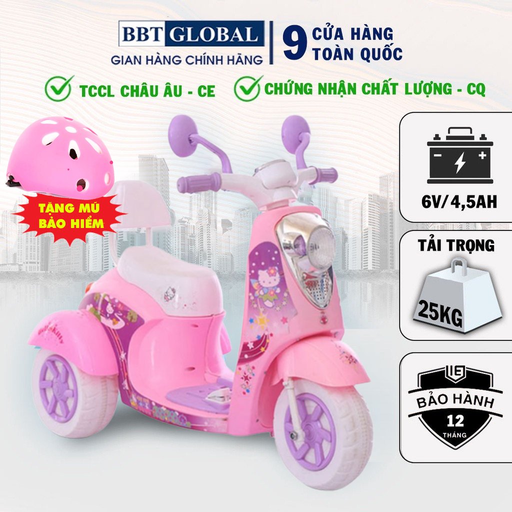 [FREESHIP HN, HCM + BH 2 năm] Xe máy điện trẻ em Vespa Hello kitty, ELSA chính hãng BBT Global BBT-600 siêu xinh