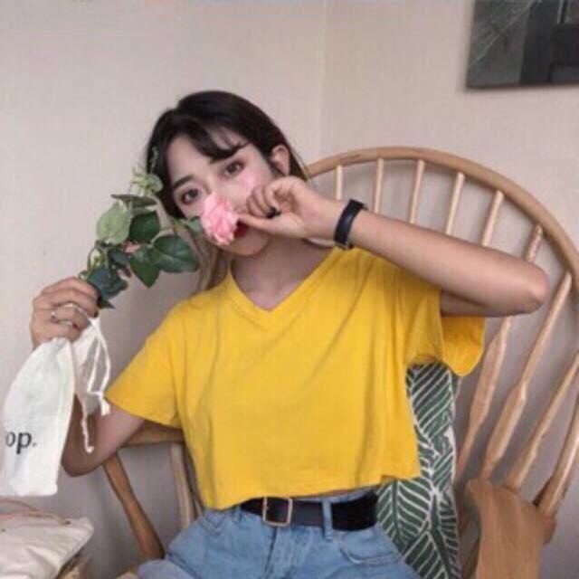 Áo croptop cổ tim, áo croptop, áo thun nữ, Len Boss
