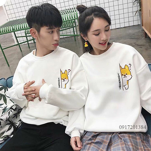 Áo sweater đôi trắng hình cáo (giá 2 áo)