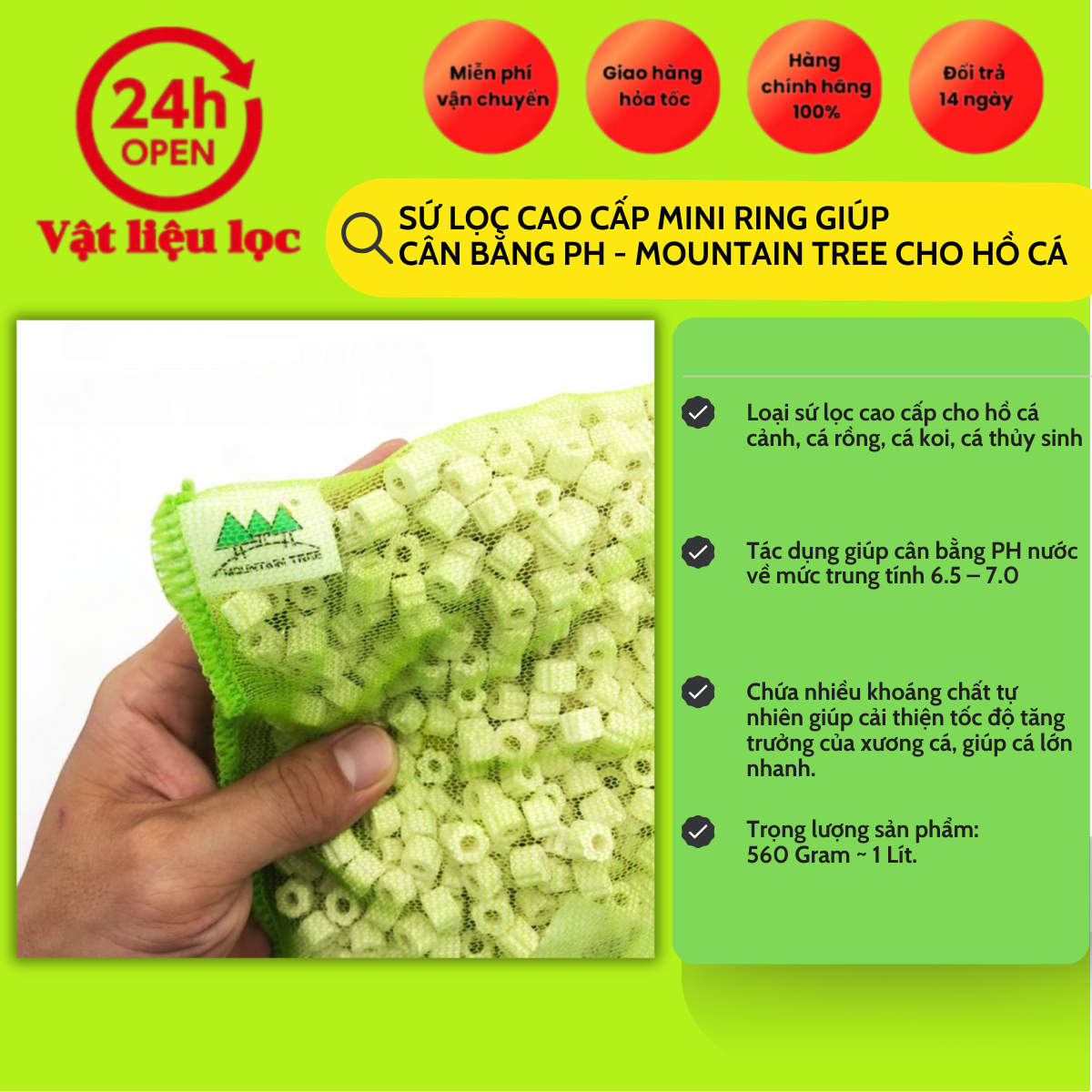 Sứ Lọc Cao Cấp Mini Ring Giúp Cân Bằng Ph - Mountain Tree Cho Hồ Cá