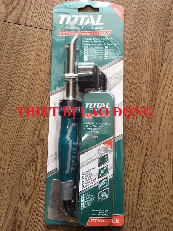 60W MỎ HÀN CHÌ ĐẦU NHỌN TOTAL- TET2606, Điện áp: 220 V – 240 V ~ 50 Hz Công suất đầu vào: 60W Thời gian làm nóng: 3~5 phút
