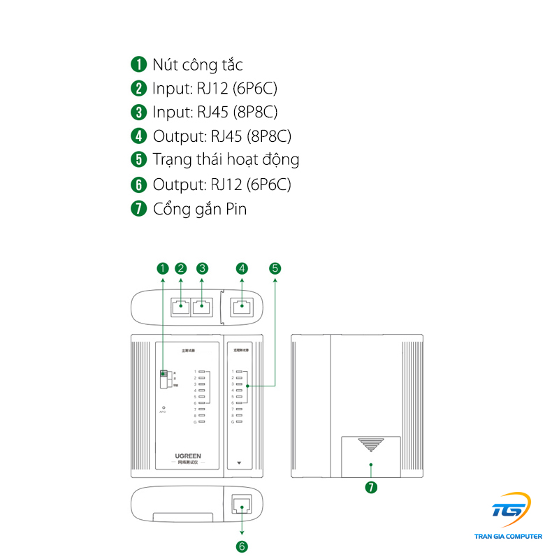 Bộ test tín hiệu thoại, tín hiệu mạng (RJ11 + RJ45) Ugreen 10950